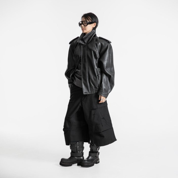 Paper Moon - Korean Women Fashion - #momslook - Oversized Vegan Button Up Bomber Jacket - 4