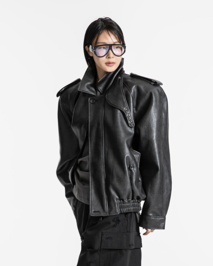 Paper Moon - Korean Women Fashion - #womensfashion - Oversized Vegan Button Up Bomber Jacket - 6