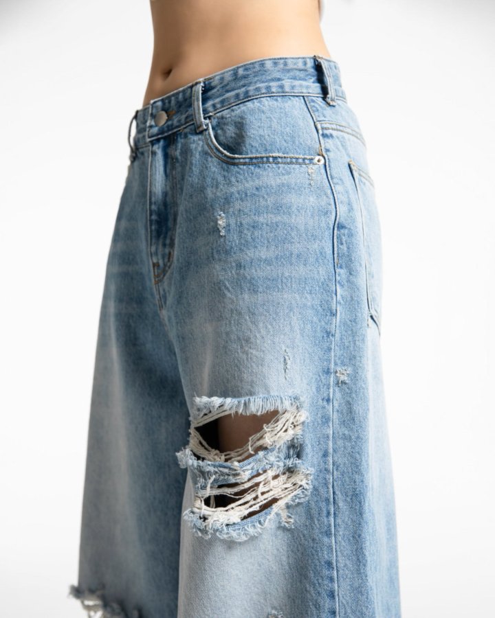 Paper Moon - Korean Women Fashion - #womensfashion - Vintage Destroyed Wide Denim - 8