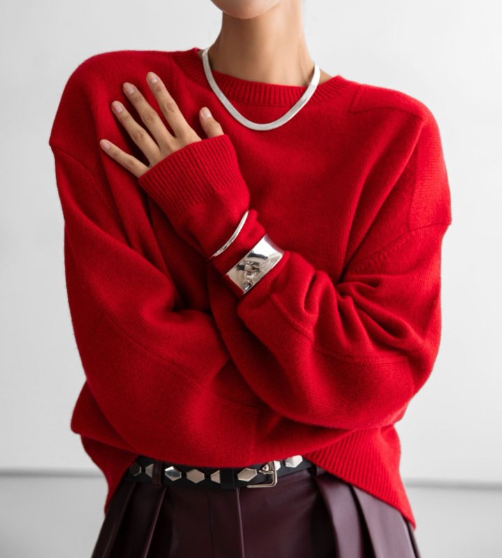 Paper Moon - Korean Women Fashion - #womensfashion - Double Knitting Shoulder Detail Round Neck Knit - 3