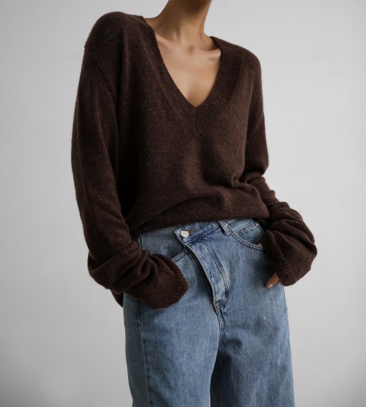 Paper Moon - Korean Women Fashion - #momslook - Alpaca Wool Deep V-Neck Knit Top - 4