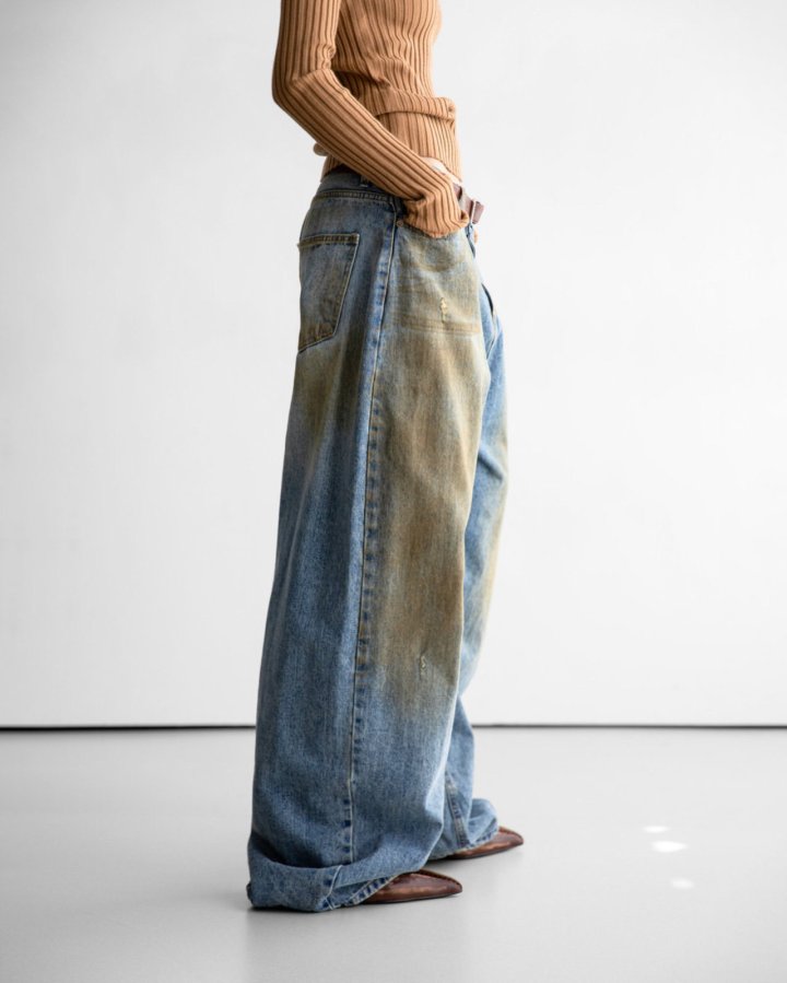 Paper Moon - Korean Women Fashion - #womensfashion - Dusty Mud Washed Wide Denim Trousers - 2