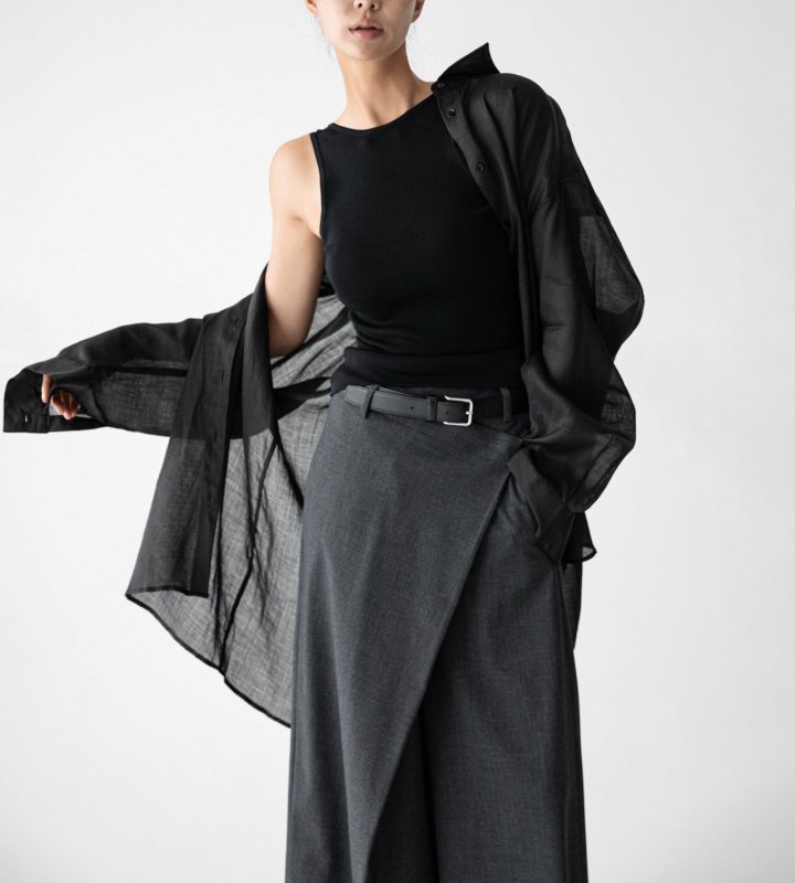 Paper Moon - Korean Women Fashion - #womensfashion - Asymmetry Pin Tuck Wide Maxi Trousers