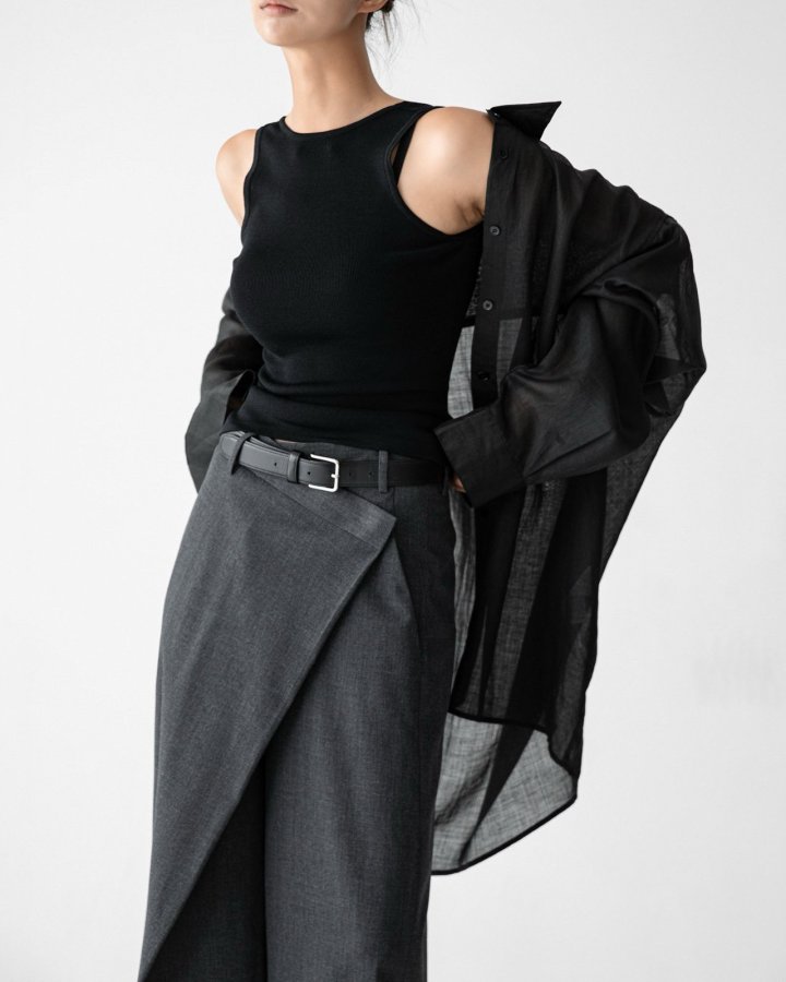 Paper Moon - Korean Women Fashion - #womensfashion - Asymmetry Pin Tuck Wide Maxi Trousers - 3