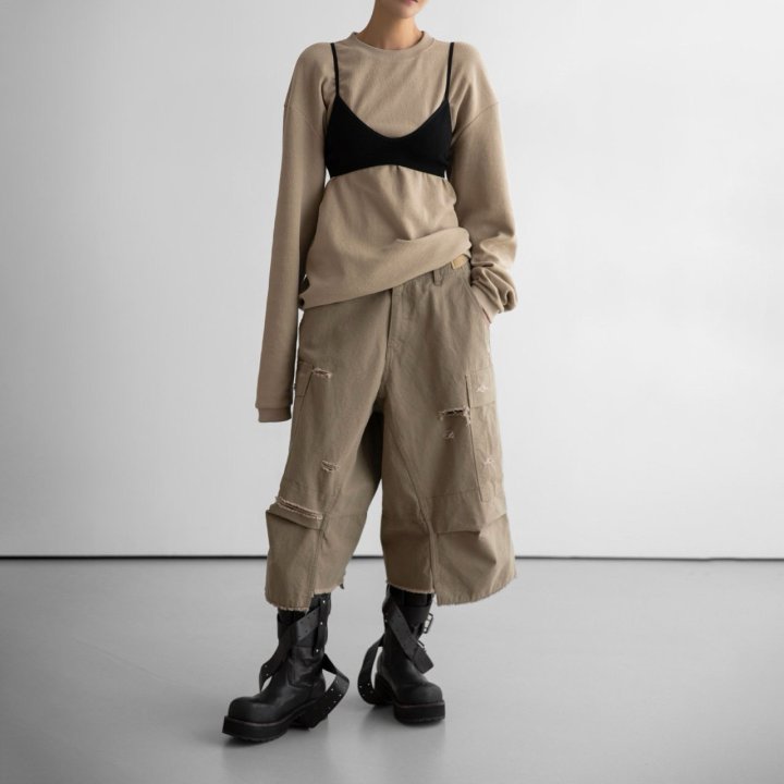 Paper Moon - Korean Women Fashion - #momslook - Waffle Fabric Oversized Long Sleeved T-Shirt - 4