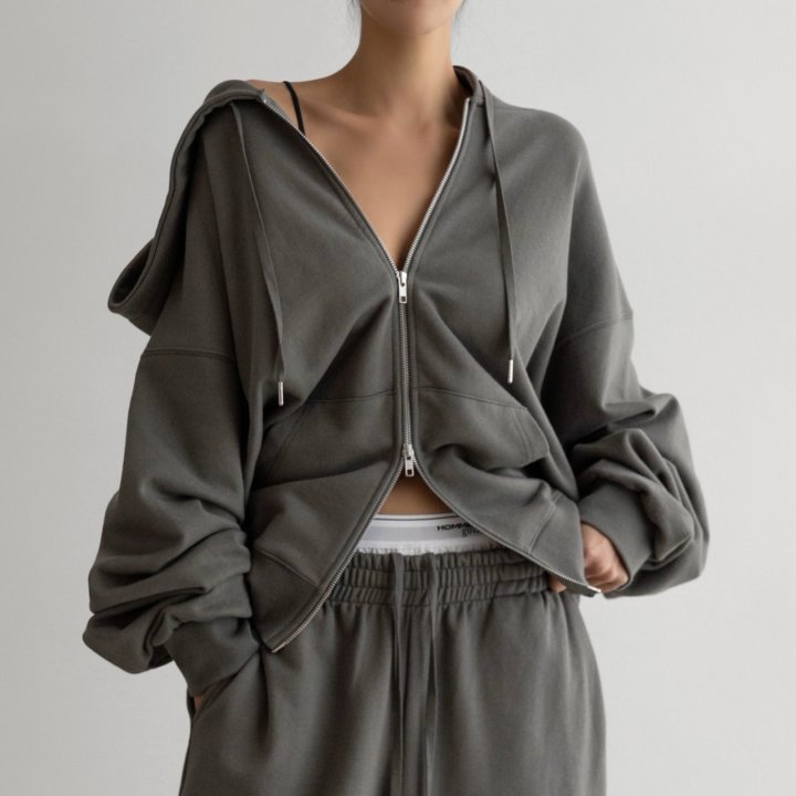 Paper Moon - Korean Women Fashion - #womensfashion - Classic Oversized Two Way Zipped Up Hoodie - 11