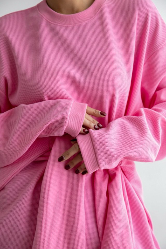 Paper Moon - Korean Women Fashion - #womensfashion - Waffle Fabric Oversized Long Sleeved T-Shirt