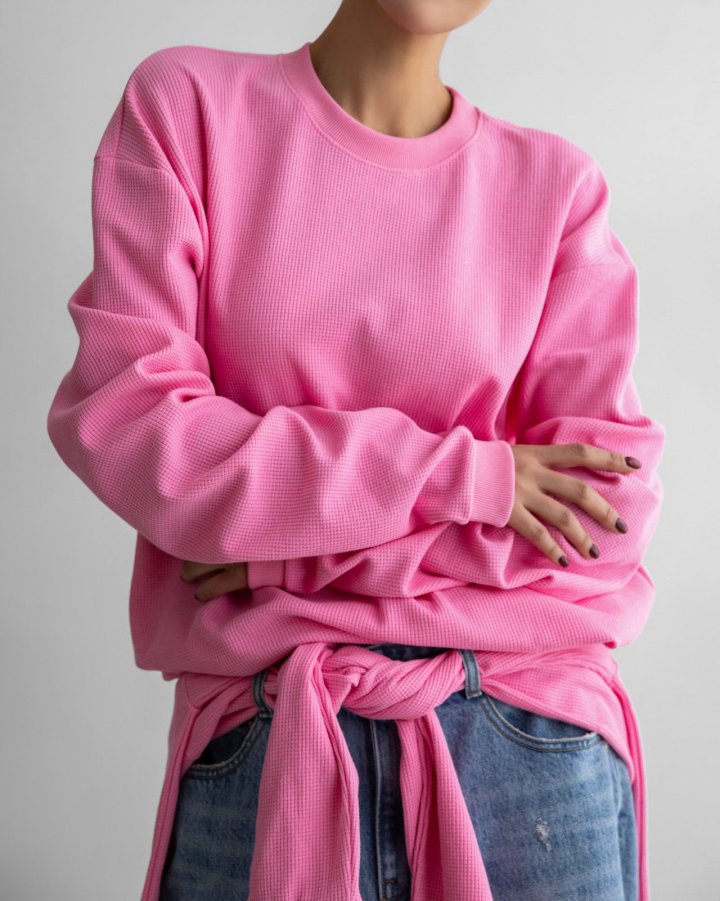 Paper Moon - Korean Women Fashion - #womensfashion - Waffle Fabric Oversized Long Sleeved T-Shirt - 3