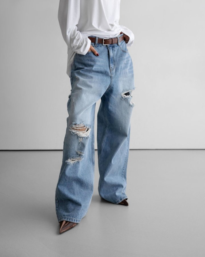 Paper Moon - Korean Women Fashion - #momslook - Vintage Destroyed Wide Denim - 4