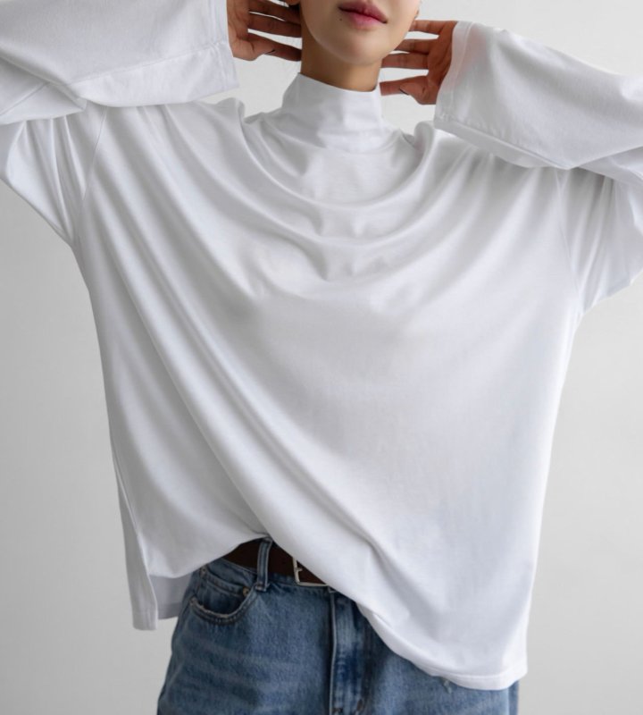 Paper Moon - Korean Women Fashion - #womensfashion - Classic Loose Fit Tencel Half Neck Top
