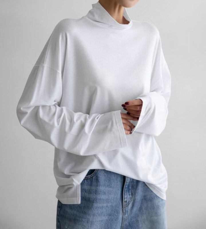 Paper Moon - Korean Women Fashion - #womensfashion - Classic Loose Fit Tencel Half Neck Top - 3