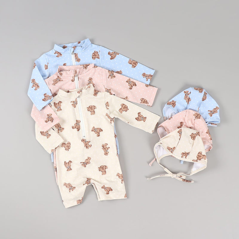 Party Kids - Korean Baby Fashion - #babyoninstagram - Bear Rashguard Set (with Hat) - 4