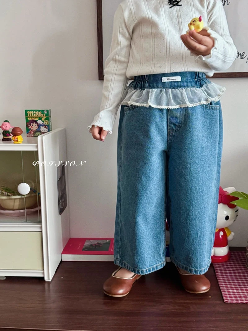 Poisson - Korean Children Fashion - #childrensboutique - Chouchou Lace Denim Pants