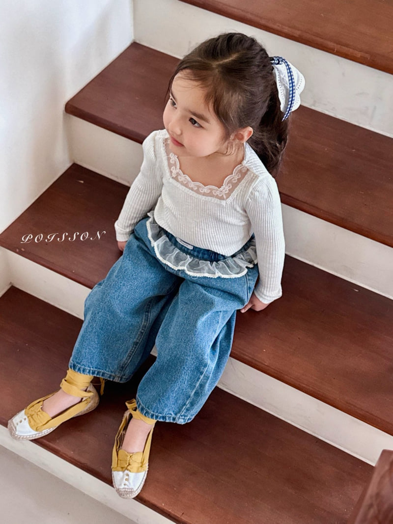Poisson - Korean Children Fashion - #kidsshorts - Chouchou Lace Denim Pants - 5
