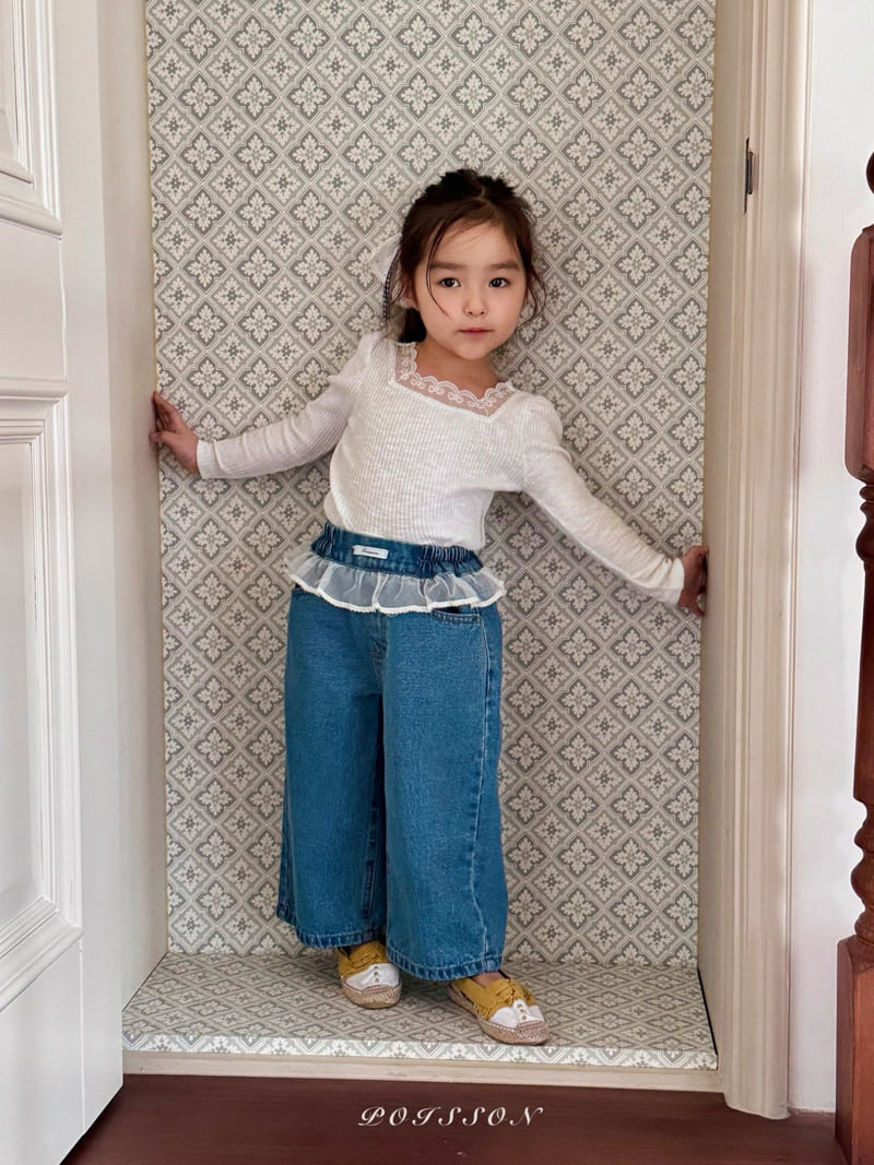 Poisson - Korean Children Fashion - #kidsstore - Chouchou Lace Denim Pants - 6