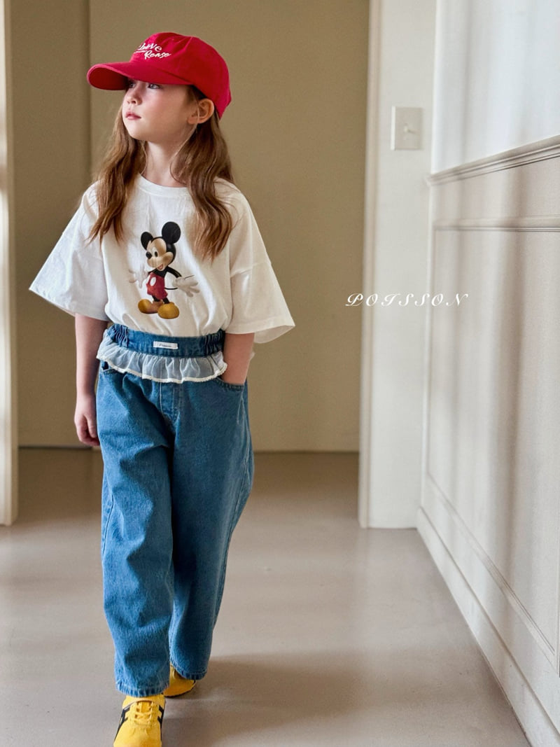 Poisson - Korean Children Fashion - #littlefashionista - Chouchou Lace Denim Pants - 9