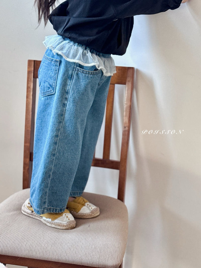 Poisson - Korean Children Fashion - #minifashionista - Chouchou Lace Denim Pants - 11