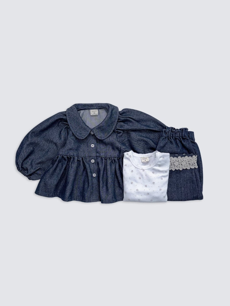 Pom - Korean Baby Fashion - #babyclothing - Denim Collar Blouse - 6