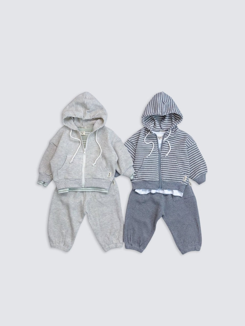 Pom - Korean Baby Fashion - #babylifestyle - Waffle Hood Zip-Up