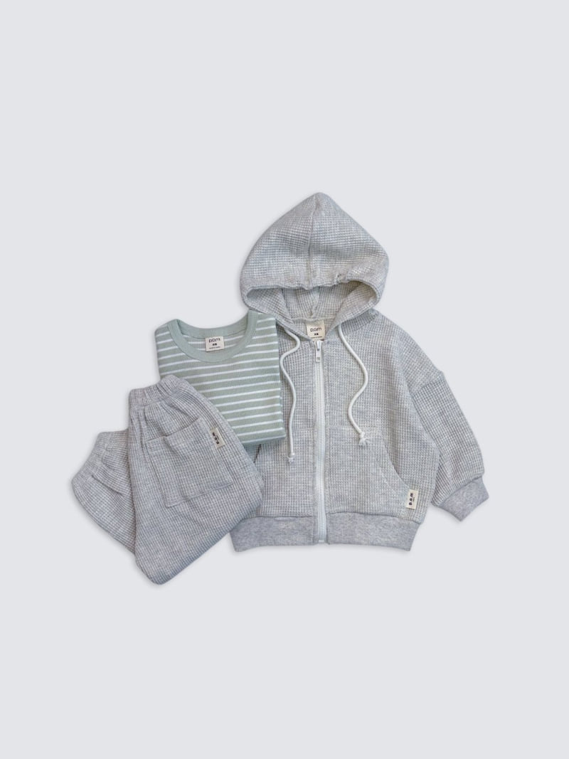 Pom - Korean Baby Fashion - #babyoutfit - Waffle Hood Zip-Up - 5