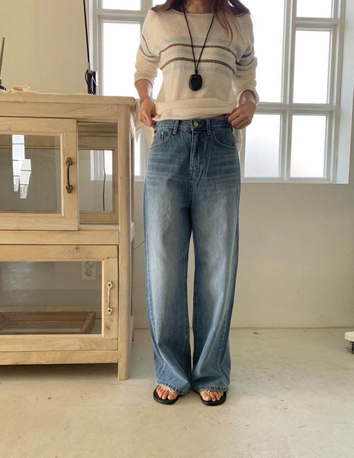 Pomelo - Korean Women Fashion - #momslook - Soft Blue Denim Pants - 8