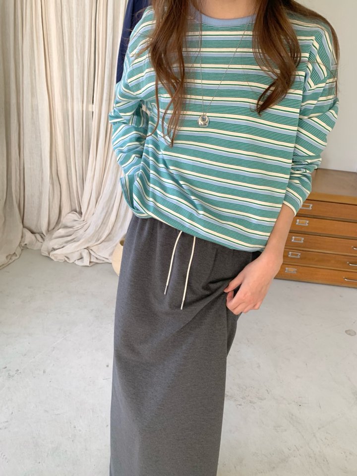 Pomelo - Korean Women Fashion - #momslook - Peanut Stripe Sleeve Embroidery Tee - 5