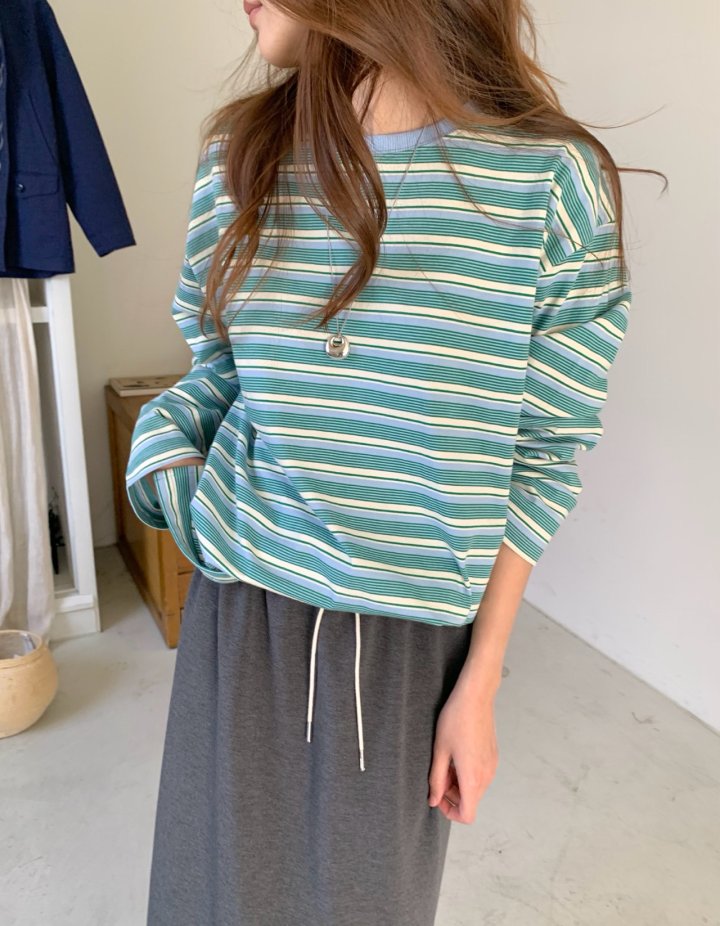 Pomelo - Korean Women Fashion - #vintageinspired - Peanut Stripe Sleeve Embroidery Tee - 7