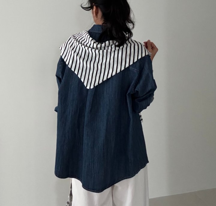 Ripple - Korean Women Fashion - #womensfashion - Denim Shirt Cape Shawl Set - 4