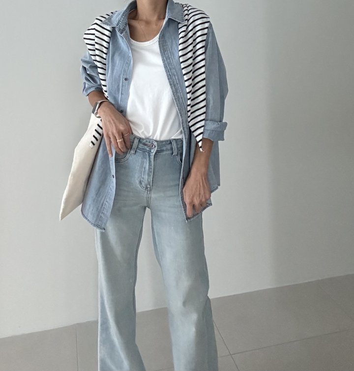 Ripple - Korean Women Fashion - #momslook - Denim Shirt Cape Shawl Set - 8