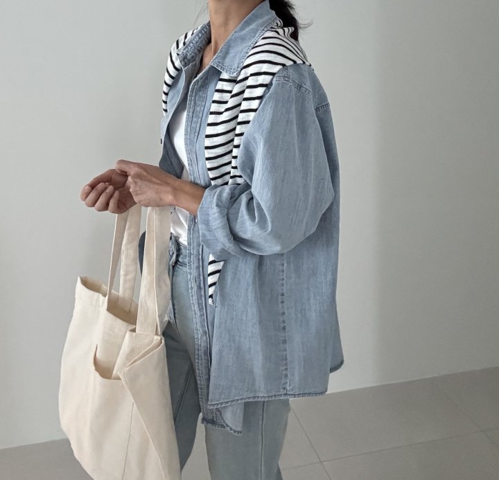 Ripple - Korean Women Fashion - #womensfashion - Denim Shirt Cape Shawl Set - 7