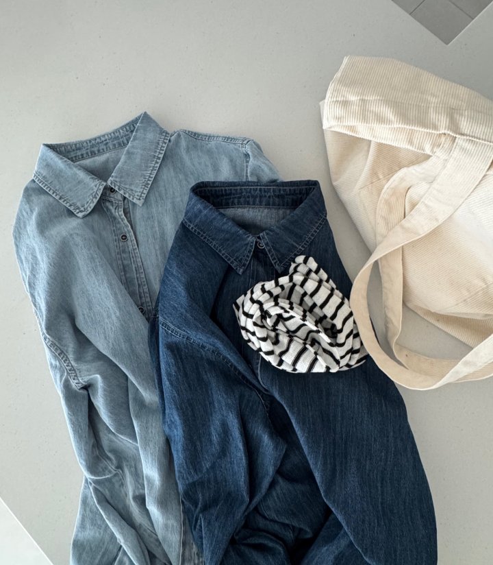 Ripple - Korean Women Fashion - #womensfashion - Denim Shirt Cape Shawl Set - 9