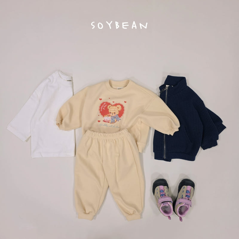Soybean - Korean Children Fashion - #childofig - Heart Bear Top Bottom Set - 7