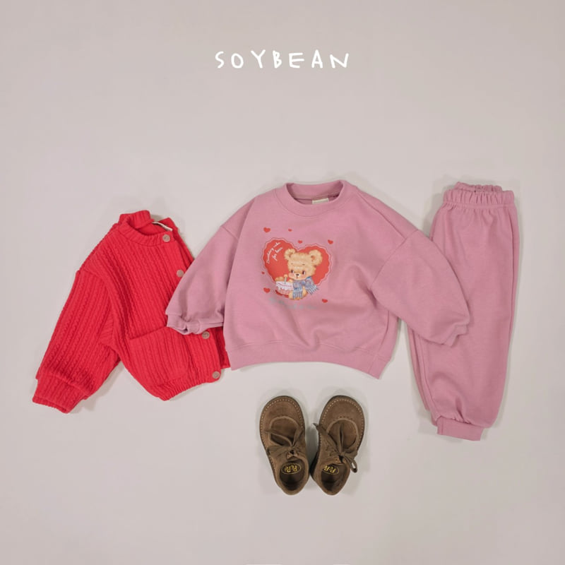 Soybean - Korean Children Fashion - #childrensboutique - Heart Bear Top Bottom Set - 8