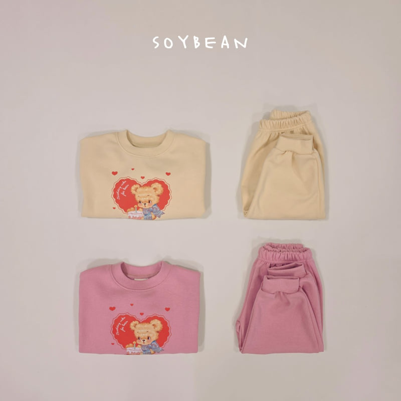 Soybean - Korean Children Fashion - #kidsshorts - Heart Bear Top Bottom Set - 12
