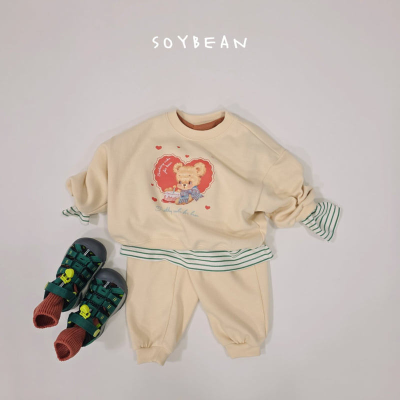Soybean - Korean Children Fashion - #magicofchildhood - Heart Bear Top Bottom Set - 3