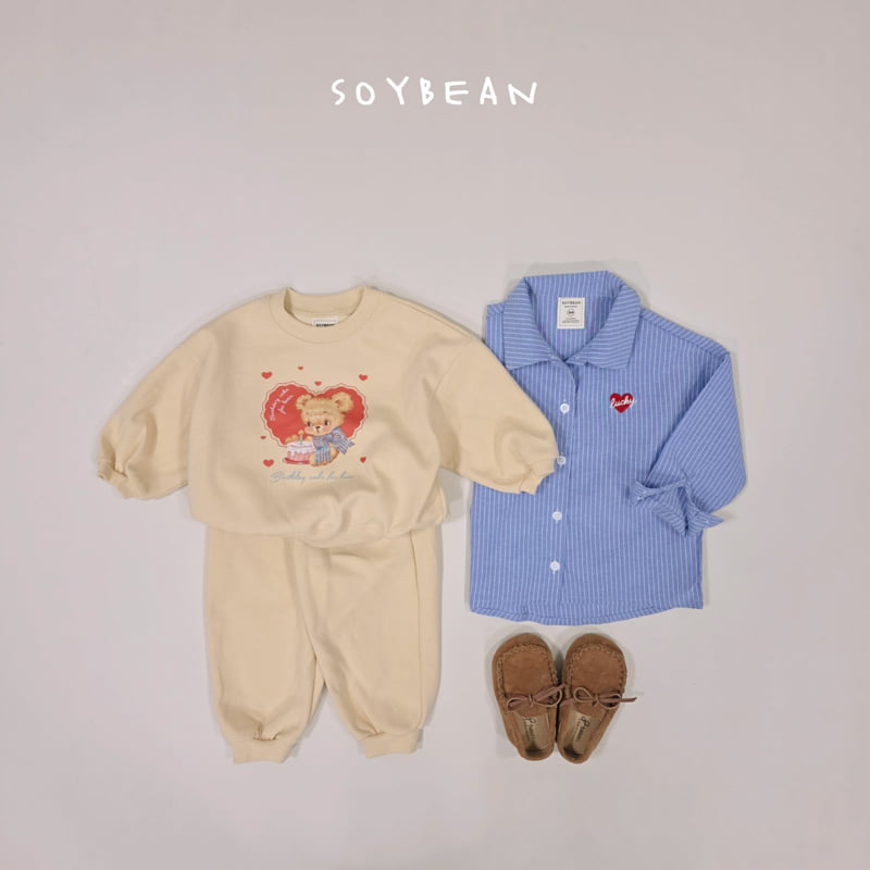 Soybean - Korean Children Fashion - #prettylittlegirls - Heart Bear Top Bottom Set - 5