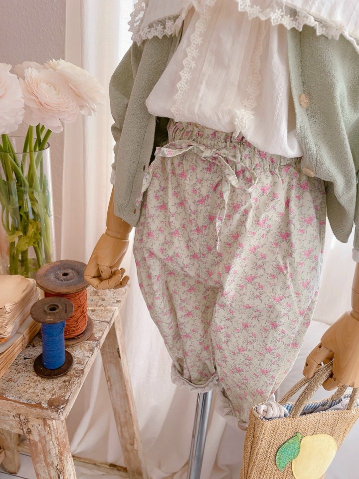 Studio M - Korean Children Fashion - #discoveringself - Blie Flower Banding Strap Pants - 6