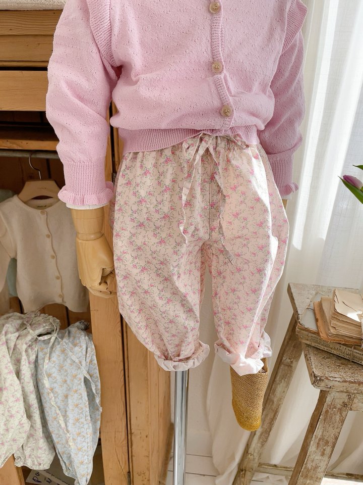Studio M - Korean Children Fashion - #kidsstore - Blie Flower Banding Strap Pants - 9