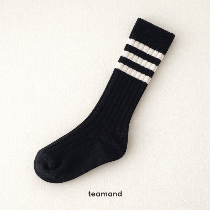 Teamand - Korean Children Fashion - #kidzfashiontrend - Triple Stripe Rib Knee Socks - 3