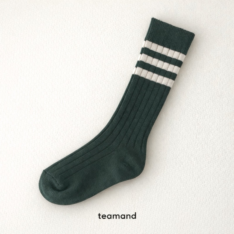 Teamand - Korean Children Fashion - #littlefashionista - Triple Stripe Rib Knee Socks - 5