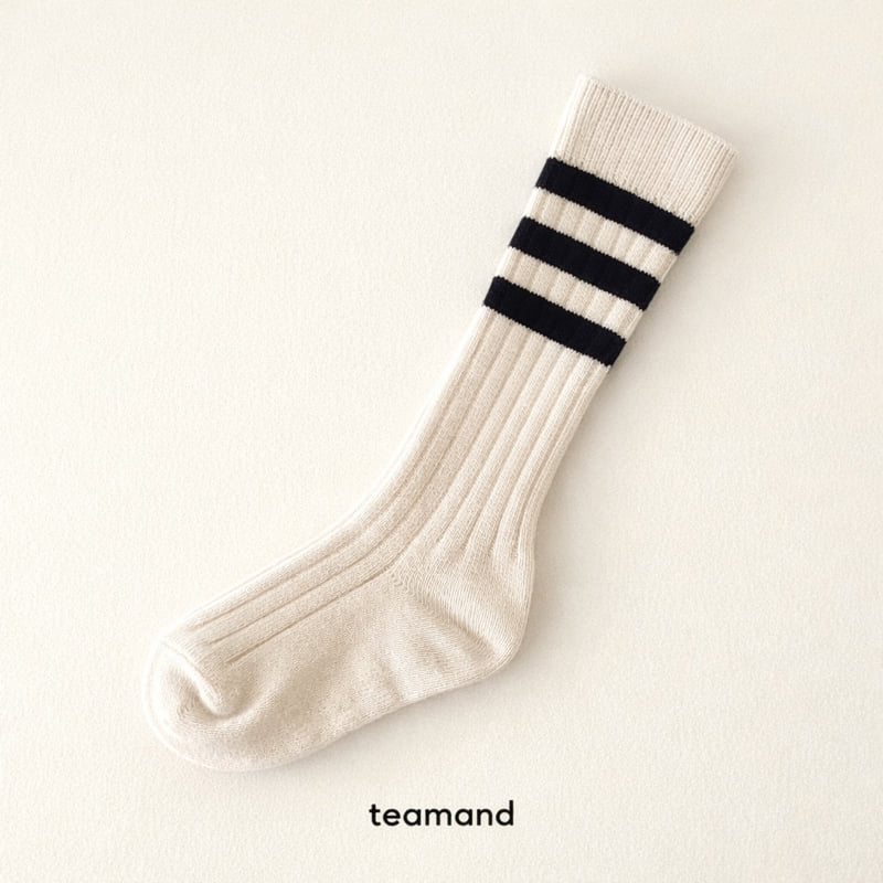 Teamand - Korean Children Fashion - #magicofchildhood - Triple Stripe Rib Knee Socks - 6