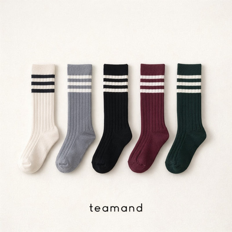 Teamand - Korean Children Fashion - #minifashionista - Triple Stripe Rib Knee Socks - 7