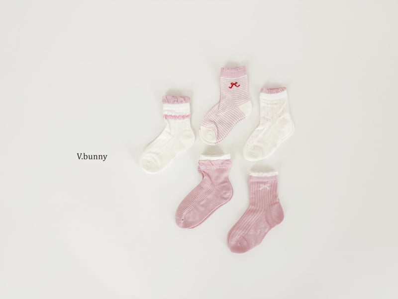 V Bunny - Korean Children Fashion - #littlefashionista - Milk Ribbon Socks Set - 2