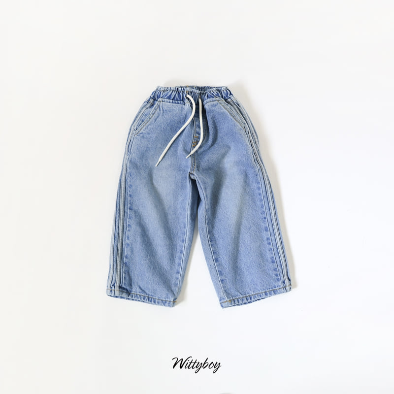 Witty Boy - Korean Children Fashion - #childofig - Double Line Washed Denim Pants