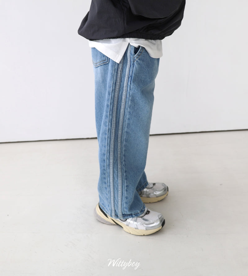 Witty Boy - Korean Children Fashion - #childrensboutique - Double Line Washed Denim Pants - 2