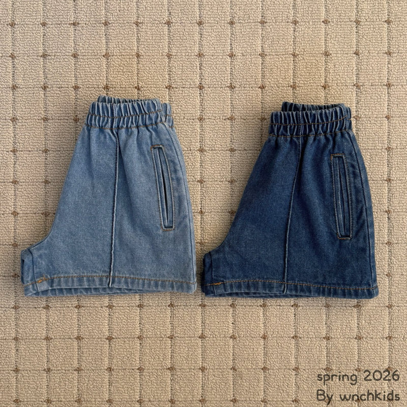 Wnch Kids - Korean Baby Fashion - #babyoutfit - Stitch Half Denim Pants - 7