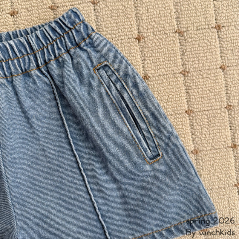 Wnch Kids - Korean Baby Fashion - #babywear - Stitch Half Denim Pants - 9
