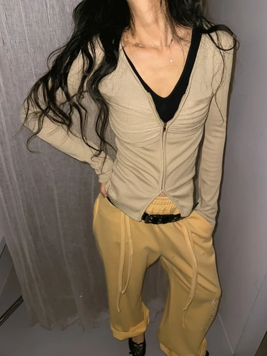 Bust Shirring Zip-Up Bust Shirring Zip-Up