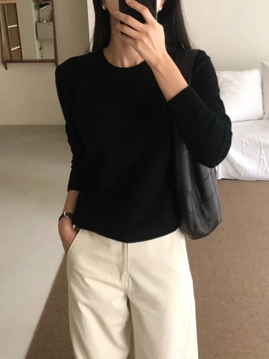 Wool Cashmere Double-Rib Round-Neck Knit Wool Cashmere Double-Rib Round-Neck Knit