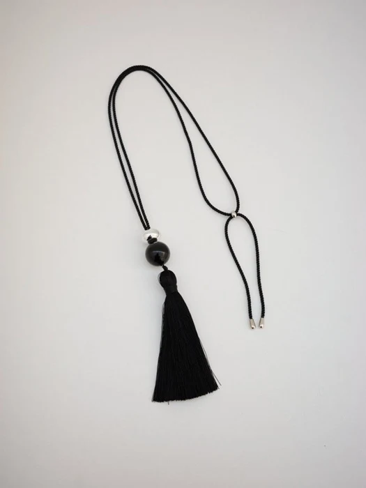 Onyx Silver Ball Tassel Long Necklace Onyx Silver Ball Tassel Long Necklace